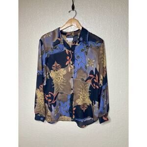 Vintage Cabrais Collection Art To Wear Chiffon Semi Sheer Top Womens XL